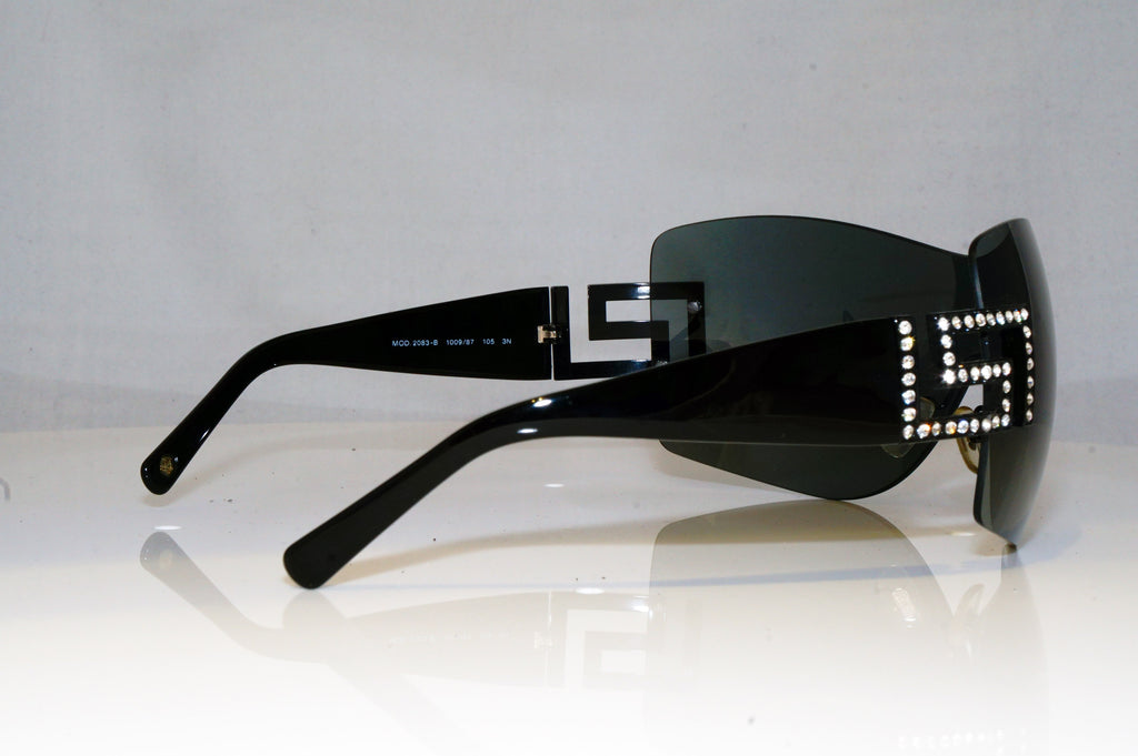 VERSACE Womens Diamante Designer Sunglasses Black Shield 2083-B 1009/87 17779