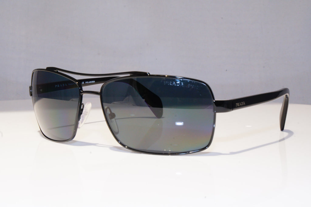 PRADA Mens Polarized Designer Sunglasses Black Wrap SPR 55Q 7AX-5Z1 18370