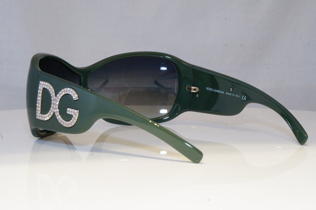 DOLCE & GABBANA Womens Diamante Designer Sunglasses Green Shield DG 6034 20525