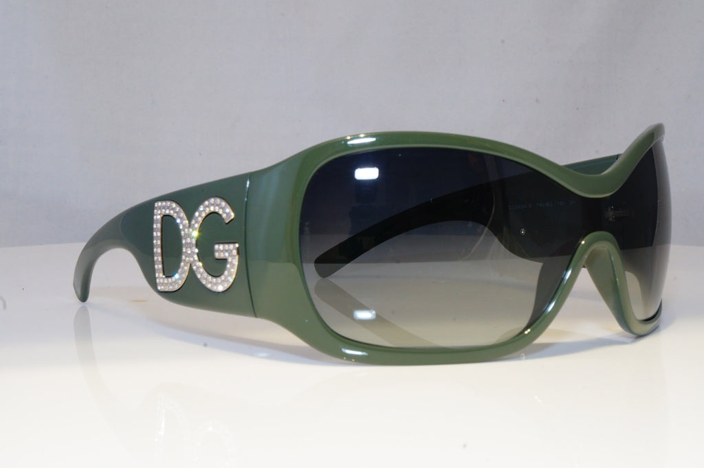 DOLCE & GABBANA Womens Diamante Designer Sunglasses Green Shield DG 6034 20525