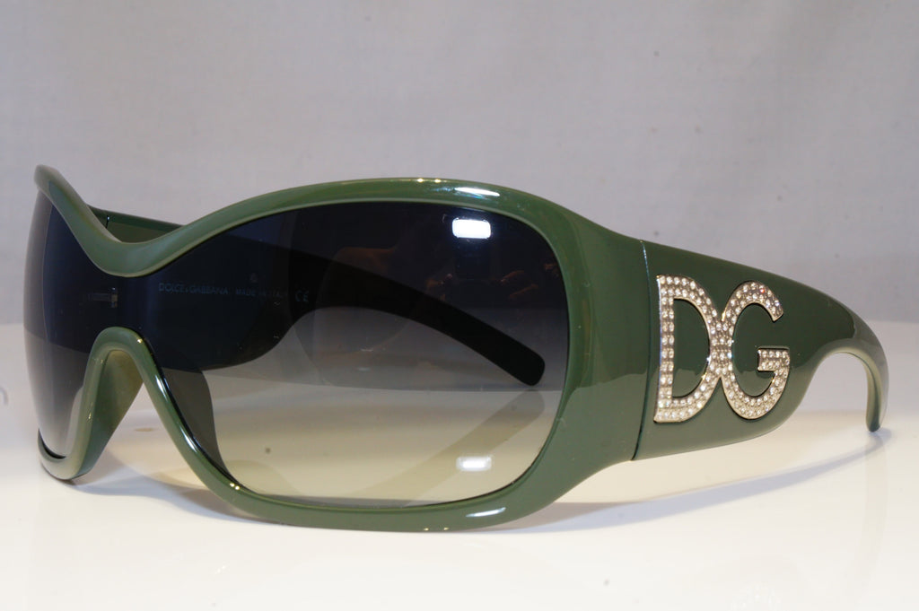 DOLCE & GABBANA Womens Diamante Designer Sunglasses Green Shield DG 6034 20525