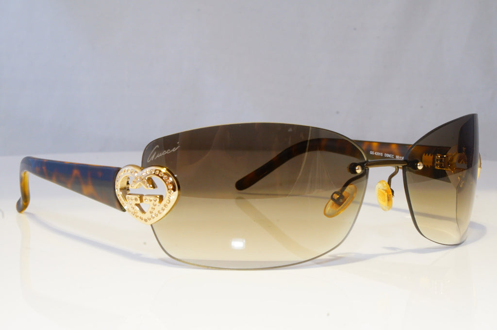 GUCCI Womens Diamante Designer Sunglasses Brown Rimless HEART GG 4201 DSNC 19239