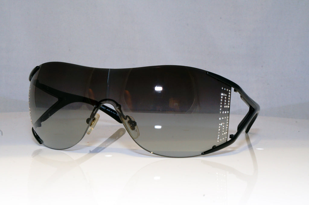 VERSACE Womens Diamante Designer Sunglasses Black Shield 2087/B 1009/11 17506